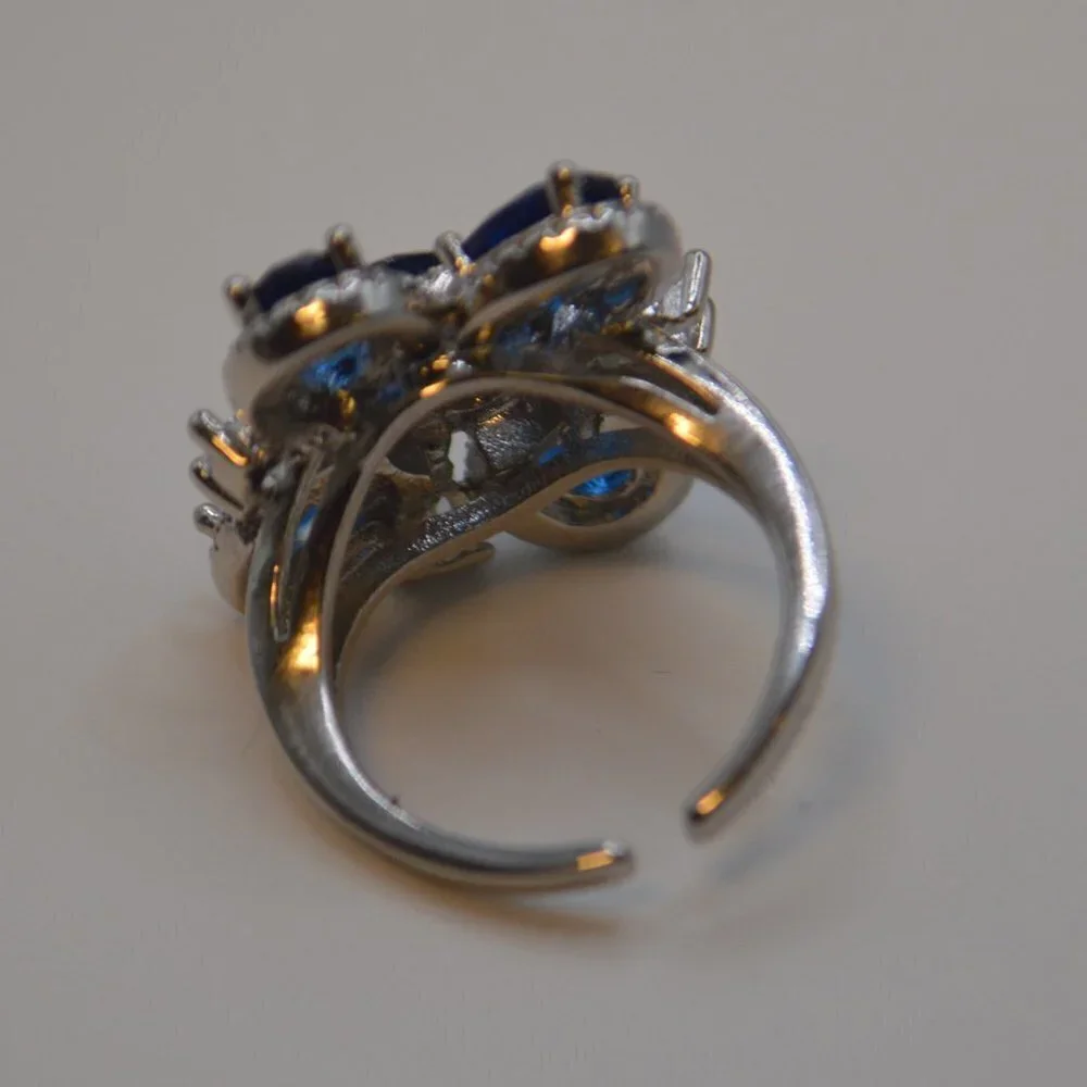 Luxury Geometric Faux Sapphire & Cubic Zirconia Floral Ring